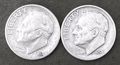 1954 P&D 10c SILVER Roosevelt Dimes. ( 2 Dimes)   89CENTS Shipping  (R005) • $4.75