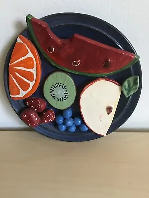 Palissy Majolica Style Wall Plate Fruits Studio Pottery Signed Sue Henshaw • $45