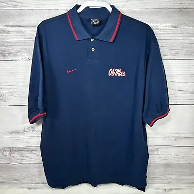 Ole Miss NIKE Polo Golf Shirt Vintage Team Mississippi Rebels Blue Size Medium • $17
