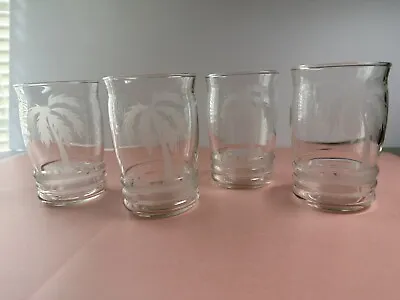 Beautiful Vintage  Set Of 4 Small Juice Drink Glasses Etched Frosted Palm Tree • $20