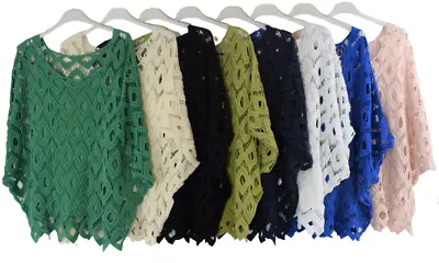 Ladies Italian Lagenlook 2-Piece Crochet Tunic Top Set • £21.99