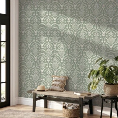 £10.49 • Buy Sage Green Stag Wallpaper Birds Antlers Floral Trees Modern Arthouse Damask