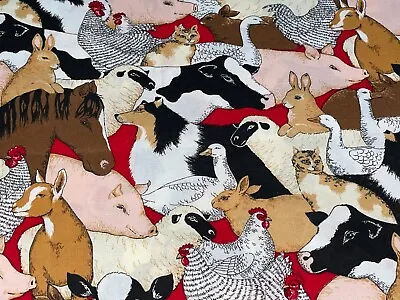 Vintage Fabric Traditions Farm Animals Allover Cotton 1993 BTHY Cows Pigs Horses • $5.69