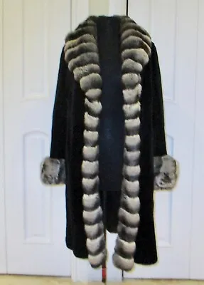 Chinchilla Trim Black Sheared Mink Coat Tuxedo Collar Sfa $9500 & Hat *read Desc • $1899.99