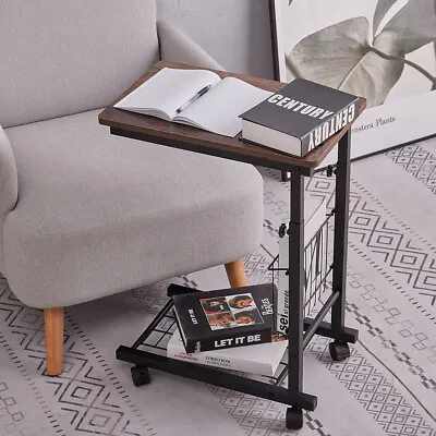 Mobile Sofa Bed Side Coffee Table Laptop Notebook Desk On Wheel Height Adjust • £31.95