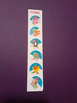 Vintage 80s CARDesign Toots Slalom Skiing Animals Sticker Strip • $13.50