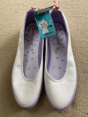 Bnwt White Stuff White & Lilac Canvas Slip On Flat Ballet Pumps - Size 7!! • £18