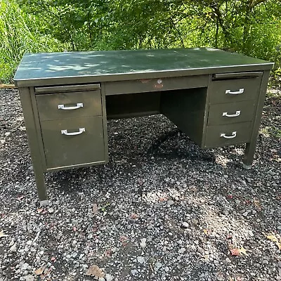 Vintage Military Office Tanker Desk Mid Century Metal Army Green Rubber Top VTG • $299.99