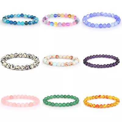 Natural Stone Quartz Gemstone Bracelet Reiki Jewellery Stretch Bead Synthetic • $6.44