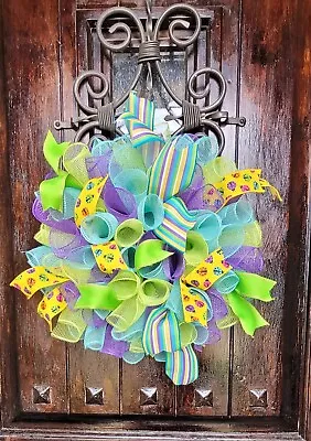 Handmade Deco Mesh Summer Wreath Office Sized 17  Diameter Spring Water Fun • $28.99