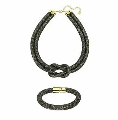Swarovski Stardust Black Luxury Set Knot Necklace & Bracelet #5184480 NIB $249 • $79