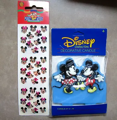 Disney Candle Happy Birthday Mickey Mouse And Minnie W/ Sandylion Stickers Lot • $6.49