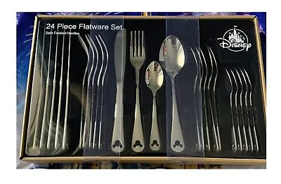 Disney Parks Mickey Mouse Icon Silhouette 24 Pcs Satin Finish Silverware Flat... • $173.41