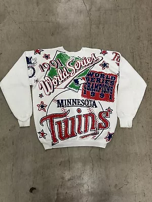 Vintage Minnesota Twins 1991 World Series AOP Crewneck Sweatshirt USA Size XL • $70