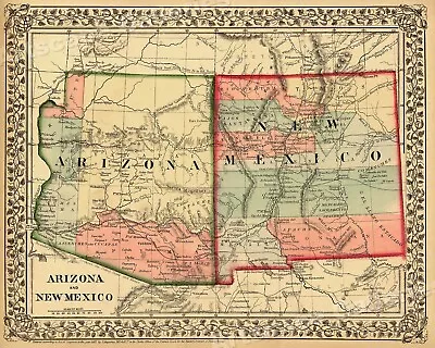 1867 Arizona New Mexico Historic Old Map - 20x24 • $16.95