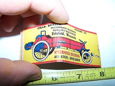 Original NOS IHC MCCORMICK DEERING Dealer Matchbook Manure Spreader Delafield WI • $25.95