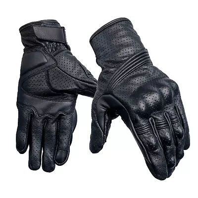 Genuine Leather Motorcycle Gloves Perforated Full Finger Touchscreen Motor Glove • $24.63