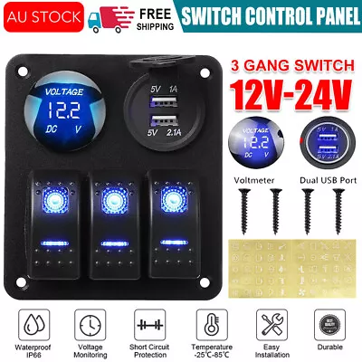 3 Gang Rocker Switch Panel Control 12V Dual USB ON-OFF Toggle For Marine Boat RV • $26.95