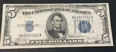 1934 $5 DOLLAR BILL BLUE SEAL & SERIAL U42007032A Series C Rare • $14