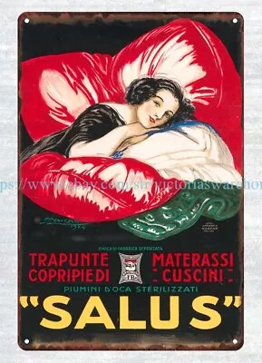 Living Room Bathroom Wall Decor 1924 SALUS PILLOWS ITALIAN Metal Tin Sign • $15.99