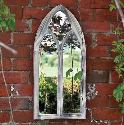 £44.99 • Buy 75cm Gothic Style White Distressed Garden Mirror - Indoor/Outdoor Use