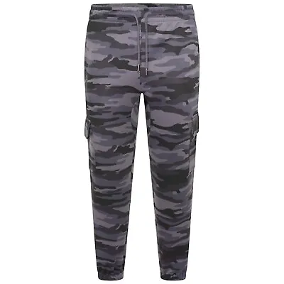 Mens Fleece Cargo Combat Camouflage Jogging Bottoms Army Tracksuit Joggers Pants • £14.98