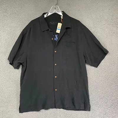 Tommy Bahama XL 100% Silk Dirty Shark Martini Black Black Mens Shirt FLAW • $24.99