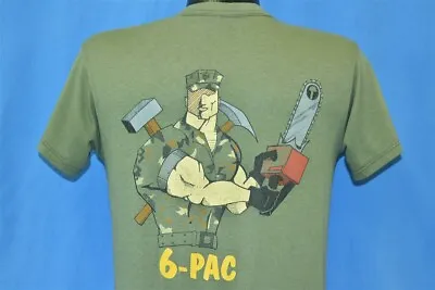 Vtg 80s 6-PAC SOLDIER BCE VI MILITARY CHAINSAW AXE OLIVE GREEN VETERAN T-shirt M • $58.85