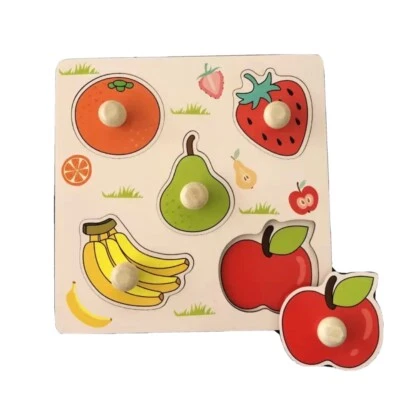 $12.95 • Buy Kids Wooden Peg Puzzle For Toddlers 1 To 3 Montessori Fruit