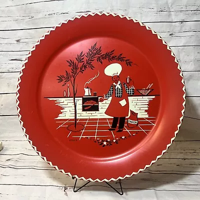 1950s Vintage Red Stoyke Serving Tray 19  Metal Outdoor BBQ Scene MCM • $28