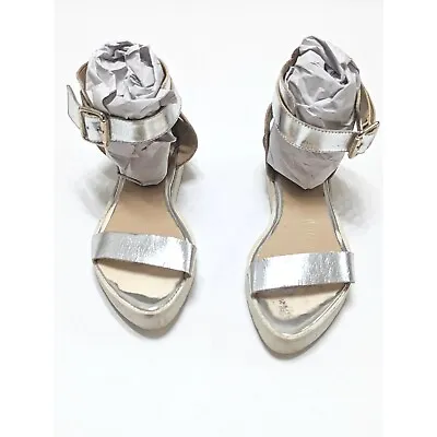 Zara TRAFALUC Metallic Silver Flatform Ankle Strap Open Toe Sandals Size 6 US • $39.99