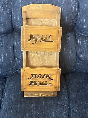 Wooden Mail Sorter Organizer Key Hook Mail Junk Mail Vtg Handcrafted 13”Hx5.25” • $24.79