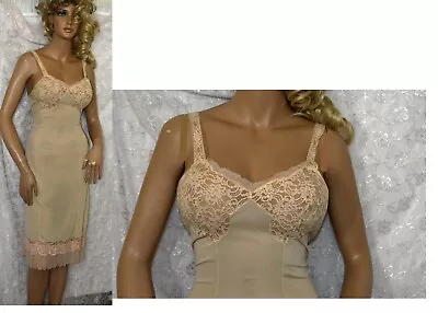 VTG Munsingwear Sheer Nude Nylon Lace Full Slip Nightgown 34 S • $28.99