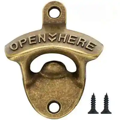  OPEN HERE  MAN CAVE ESSENTIAL  Antique Bronze Wall Mounted Bottle Cap Open • $5.98