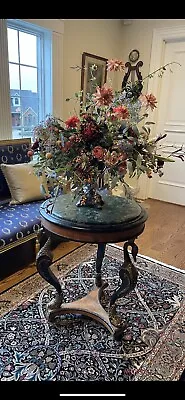 Wood Ebony Brass Detail Round Marble Entry Way Foyer Table • $799.99