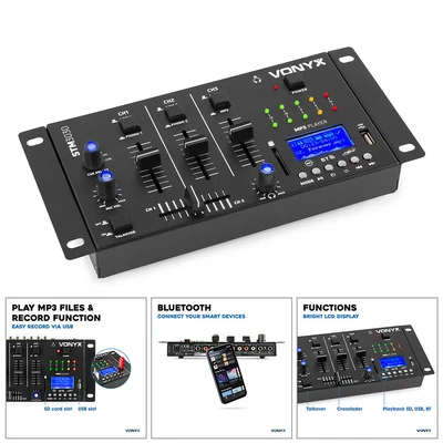 Vonyx STM3030 Bluetooth Wireless DJ Mixer 4-Channel SD USB MP3 Live Recorder • £97.99