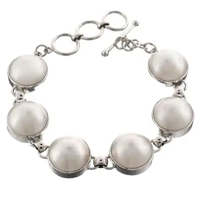 925 Silver 6 Link Pacific Ocean Genuine White Mabe Pearl Sterling Bracelet • $89.95