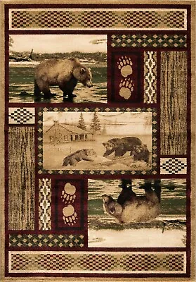 $94.50 • Buy Wildlife Nature Bear Rustic Lodge Cabin Area Rug High Quality Soft Carpet