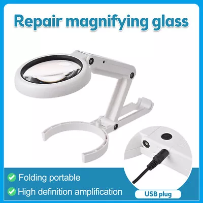 5X 11X Foldable LED Lighted Magnifying Lamp Reading Magnifier With USB Charger • £14.63