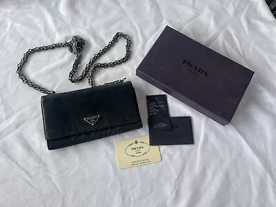 PRADA  Authentic Vintage Tessuto  Nappa/Leather Nylon Chain Wallet Black • $229