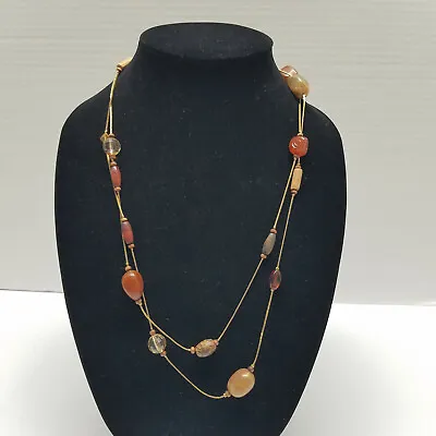 Necklace Gold Tone Chain With Rock Wood And Faceted Beads 30  • $15.99