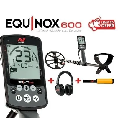 MINELAB EQUINOX 600 METAL DETECTOR + Bluetooth Headphones & Pro Find 20 • £649