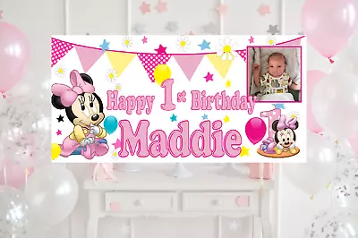 Large Personalised Baby Minnie Mouse 1st Birthday Banner Photo First Decorations • $12.37