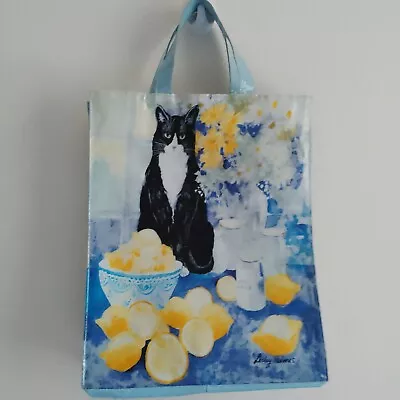 Ulster Weavers Cotton PVC Oil Cloth Tote Bag Black Cat & Lemons Lesley Holmes • £6