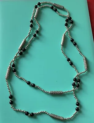 Long Length (130cm) Silver Coloured And Black Bead Necklace • £1.25