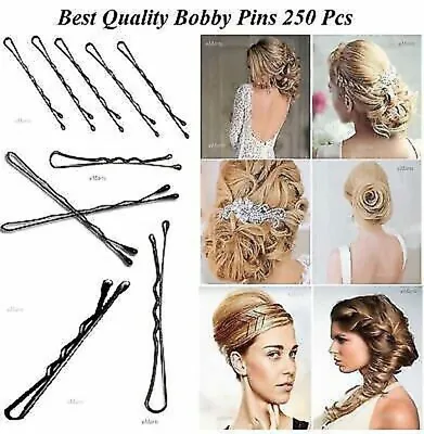 250 Secure Hold Black Slide On Hair Grips Salon Clamp Clip Kirby Bobby Pins New • £3.99