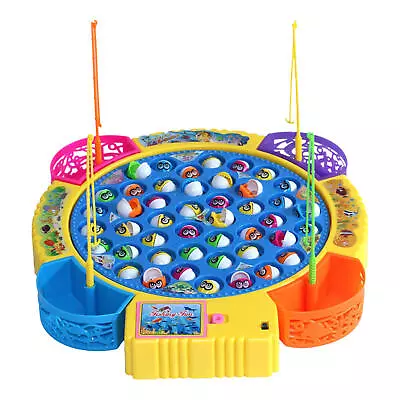 Light Up Fishing Game Play Set - 45 Magnetic Fish 4 Poles LED Rotating Board • $43.12