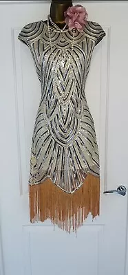 £15 • Buy Vintage Style 1920s Sequin Charleston Flapper Gatsby Fringe Dress Size 12/14 NEW