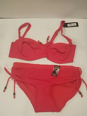 Marie Meili Bra & Panty Set Underwear Hot Pink 36 D Medium Smooth & Sleek NWT • £24.12