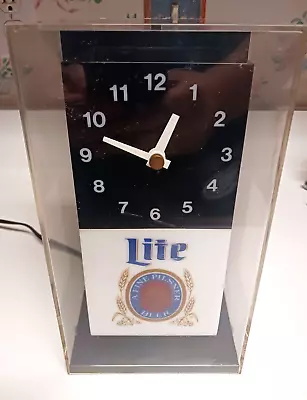 Vintage 80s Miller Lite Lighted Cube Electric Clock A Fine Pilsner Beer RARE VGC • $20
